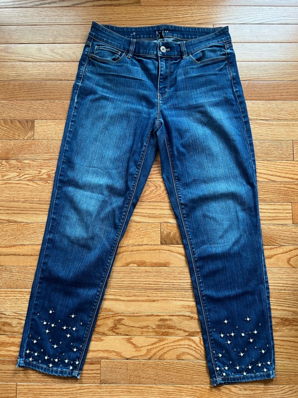 White House Black Market Dark Wash Slim Embellished Jeans - Size 6